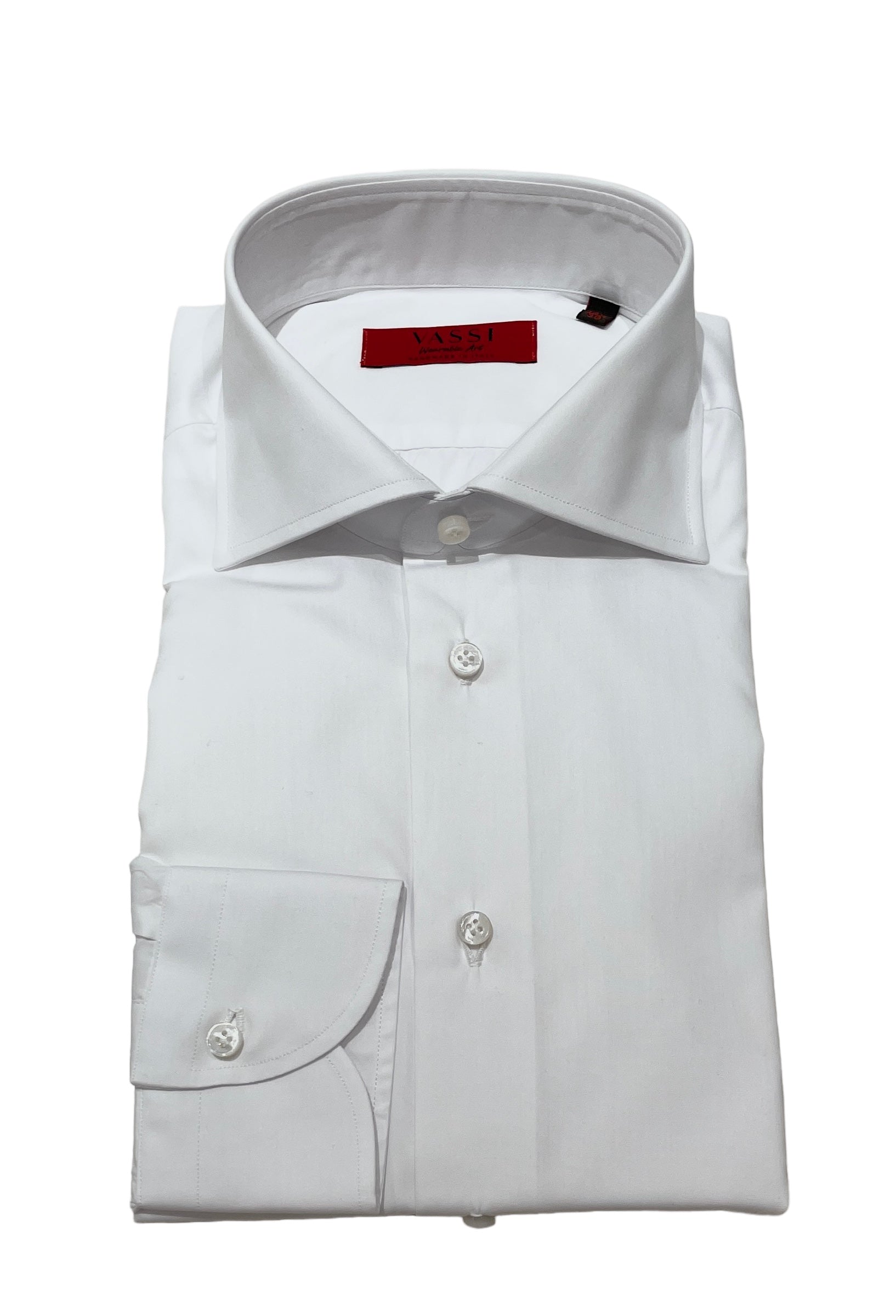 Semi-Spread Collar Handmade Dress Shirt -Plain White Super 120&#39;s DRESS SHIRTS15.5