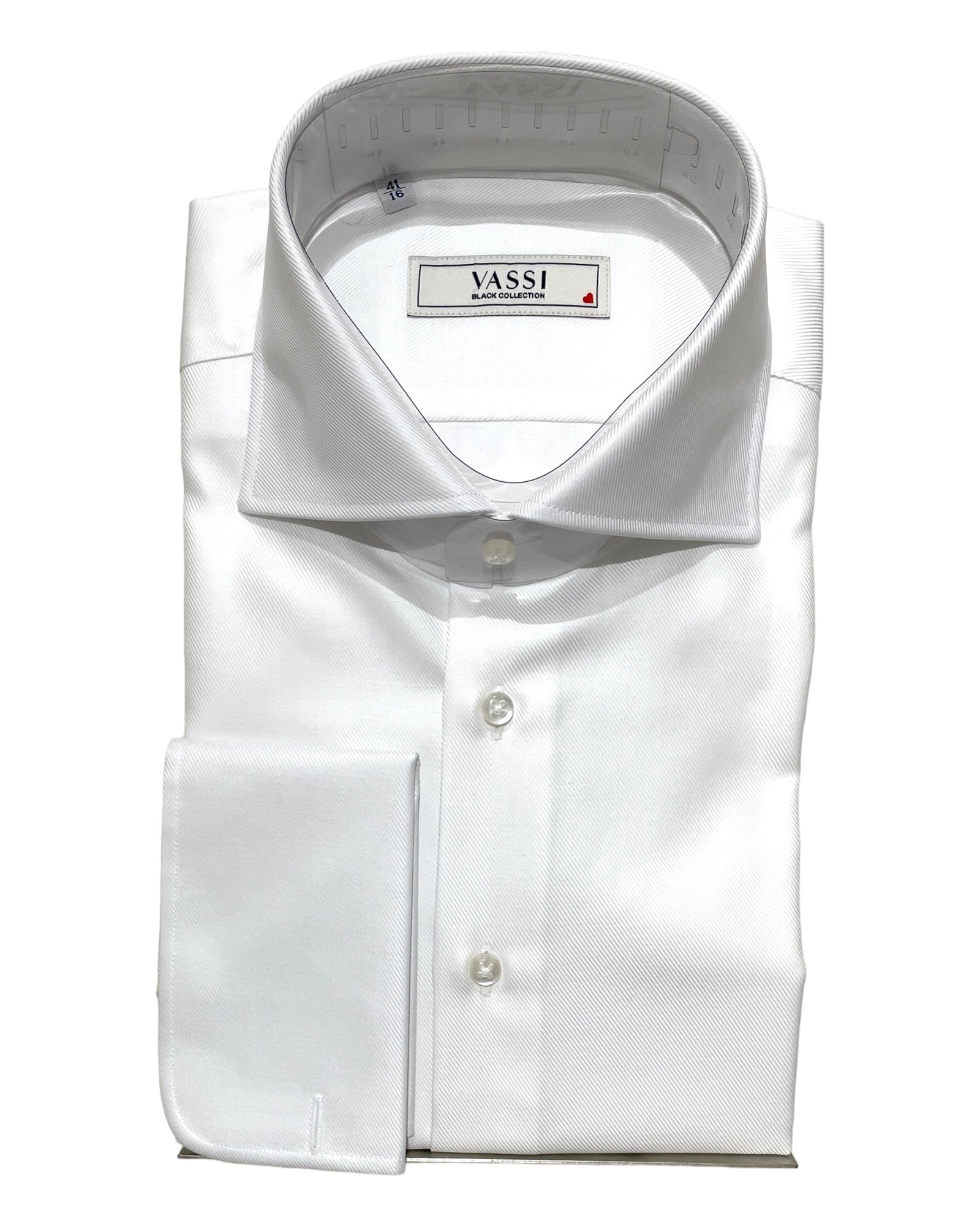 Piacenza Essential Semi-Spread Collar French Cuff Dress Shirt - White Diagonal DRESS SHIRTS15