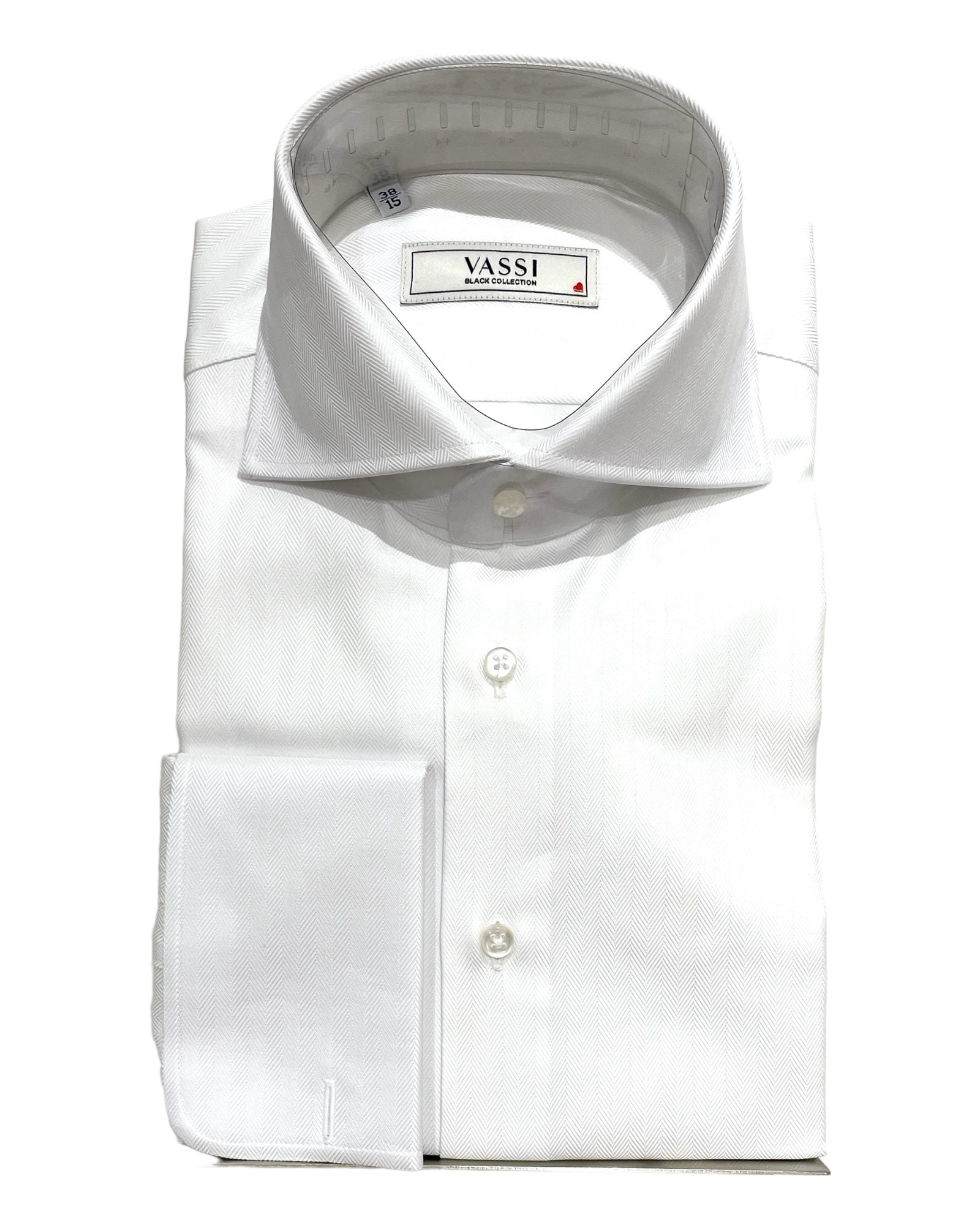 Piacenza Essential Semi-Spread Collar French Cuff Dress Shirt - White Herringbone DRESS SHIRTS15
