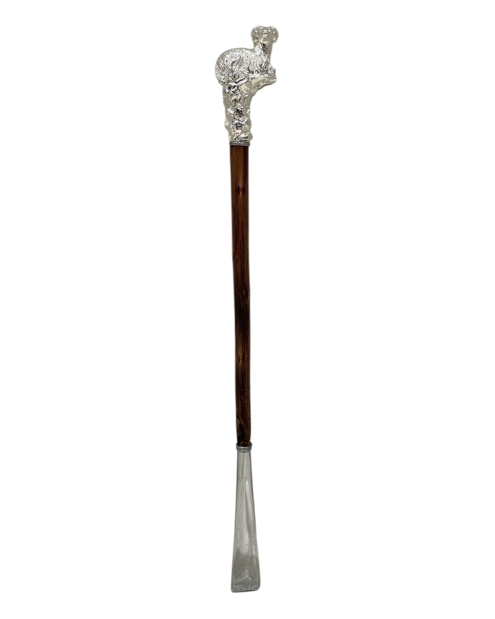 Aries Long Handled Brass Shoehorn - Silver/Chestnut SHOEHORN