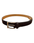 Artisanal hand-dyed leather belt with diagonal engraving, airbrushed shading - Dark Brown BELTS46