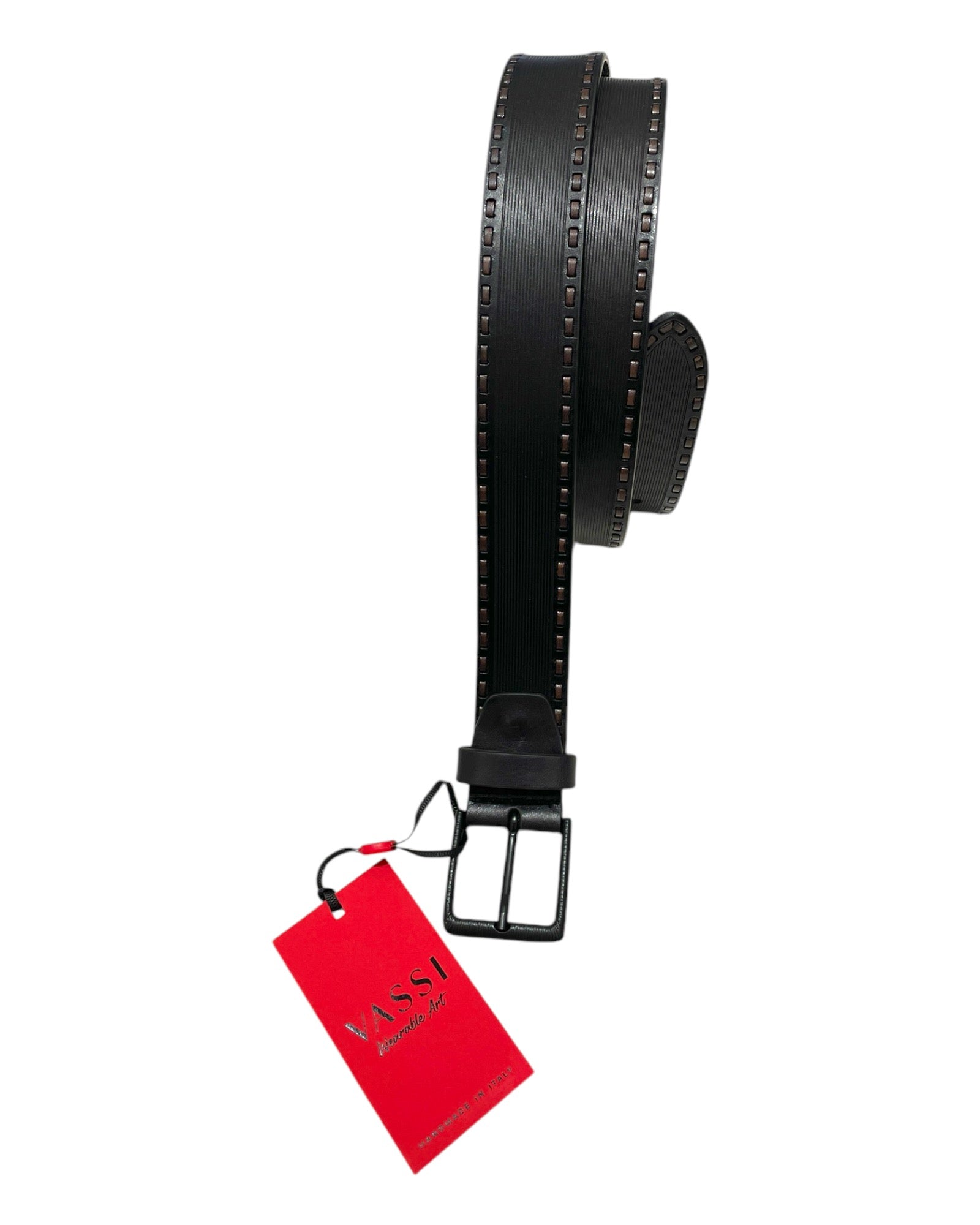 Black Calf Klaus Leather Belt with Brown Stictching BELTS44