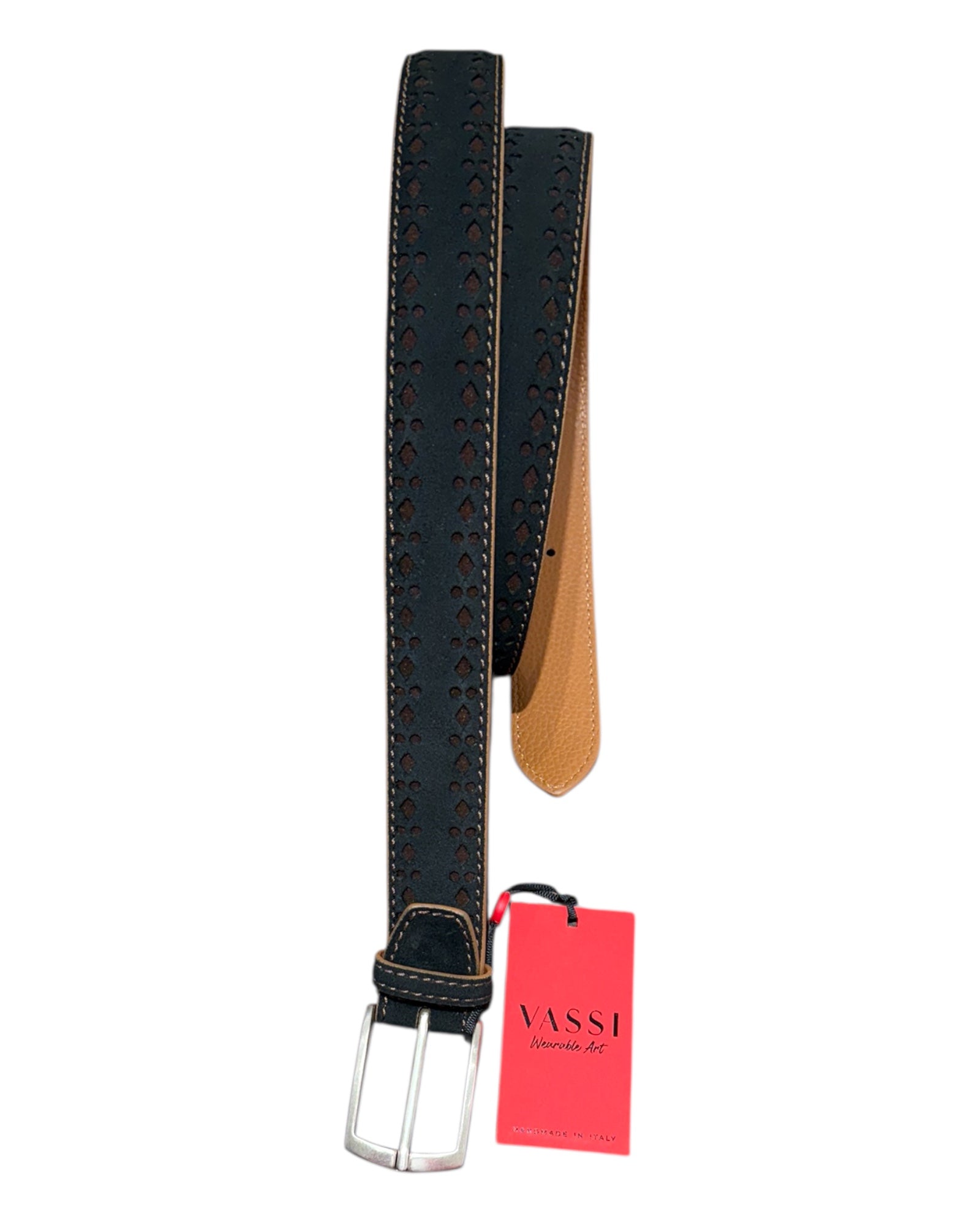 Black Calf with Contrast Brown Engraving + Caramel Bull BELTS46