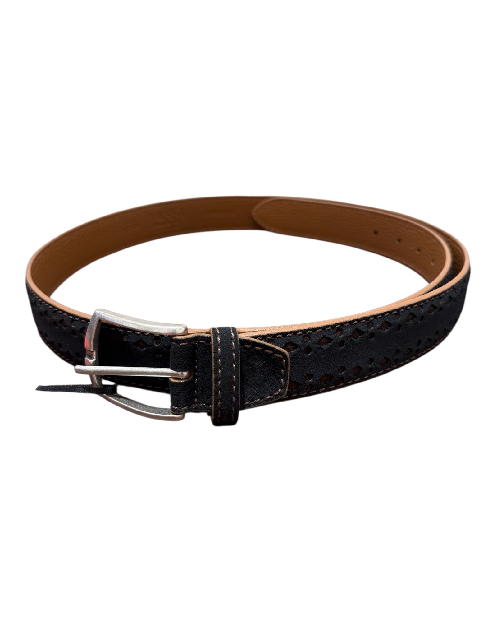 Black Calf with Contrast Brown Engraving + Caramel Bull BELTS46