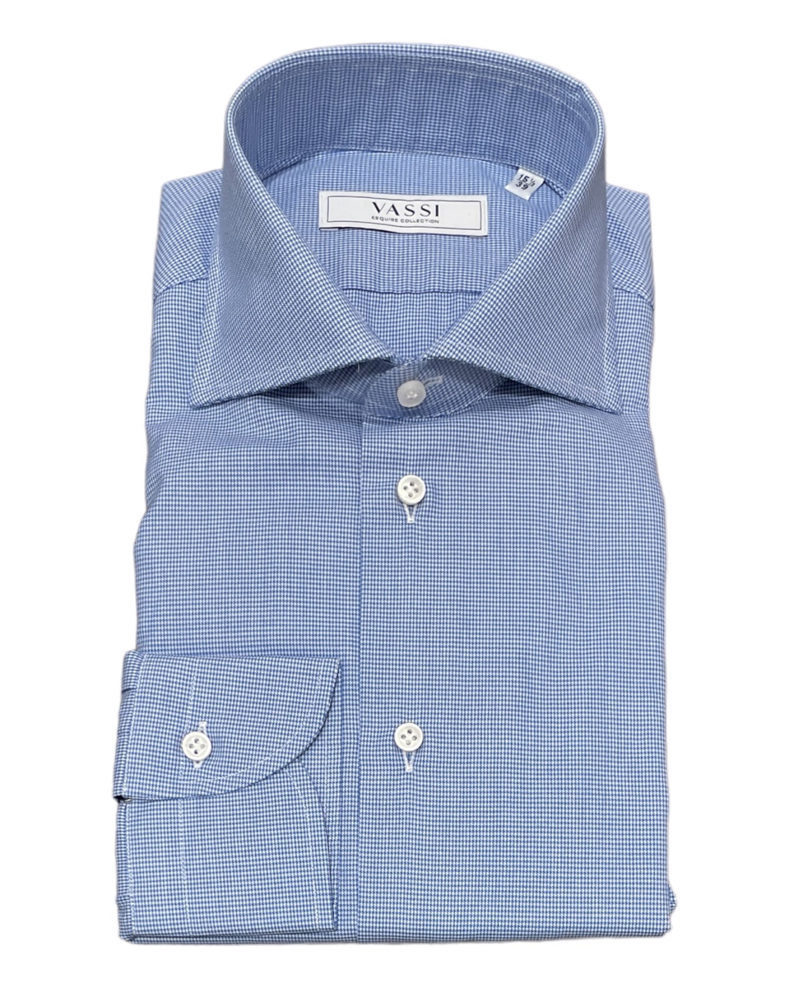 Blue Micro Check Dress Shirt - Thomas Mason Super Twill DRESS SHIRTS38 EU