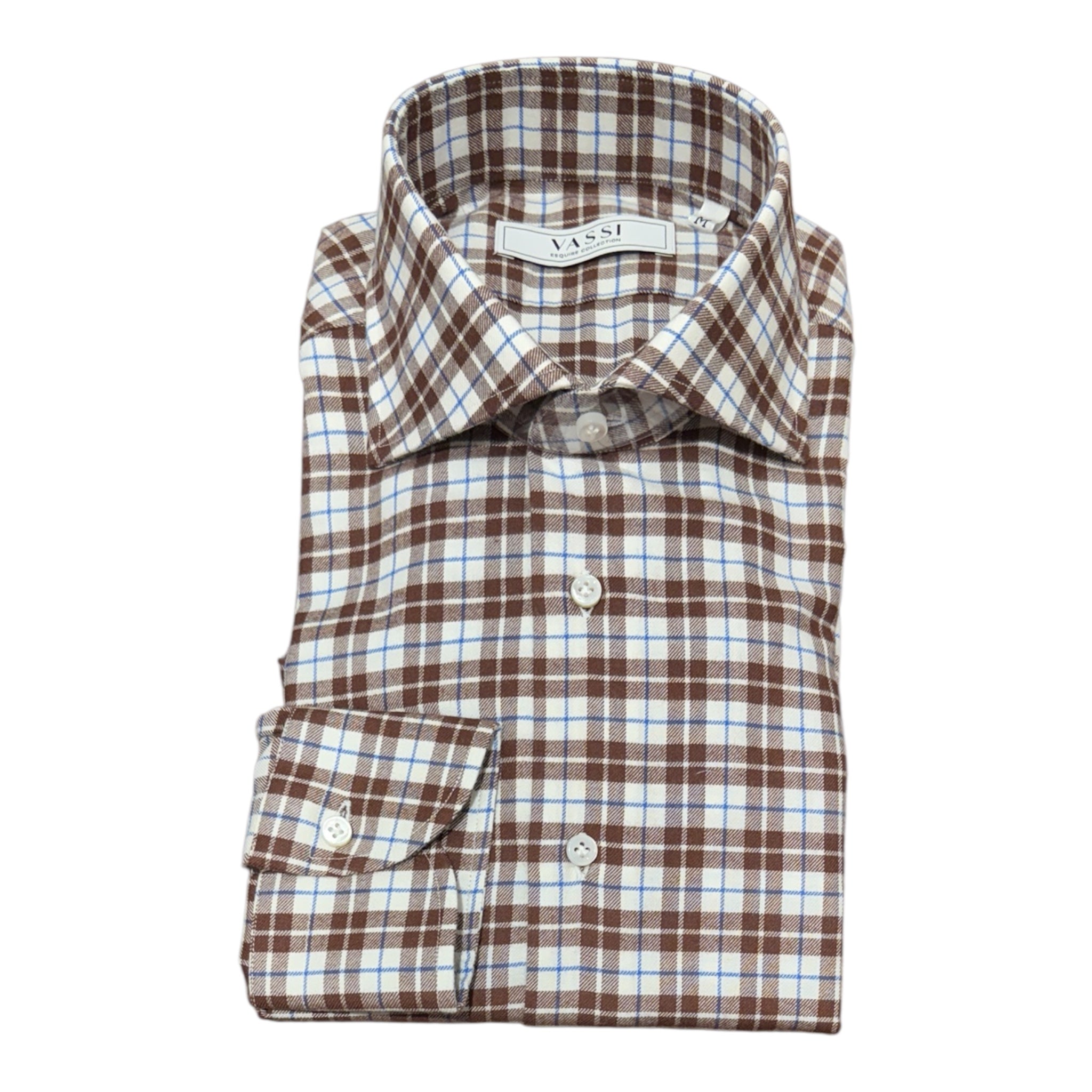 Brown Plaid Brushed Cotton Shirt SPORT SHIRTSM