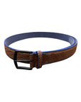 Brown Suede Twill - Embossed Belt with Blue Nubuck lining BELTS44