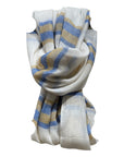 Cashmere & Linen Scarf - Off White with Mustard & Blue Stripes SCARVES