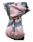 Cashmere & Linen Scarf - Pink with Green & Navy Stripes SCARVES