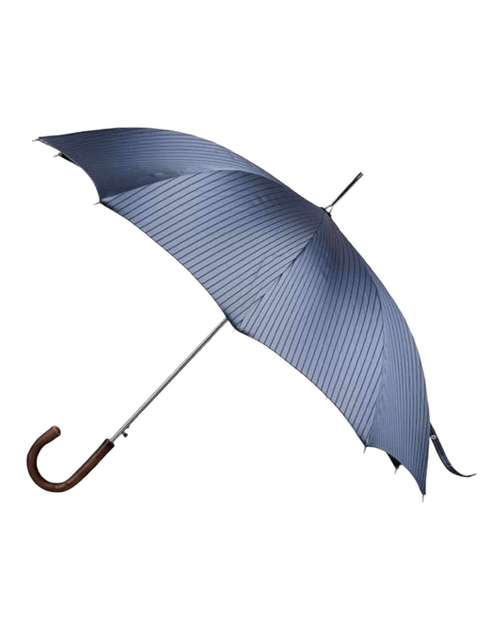 Chestnut Handle Long Umbrella - Blue Steel, Navy Stripes UMBRELLA