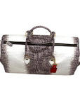 Crocodile Embossed LeatheR Duffel Bag - Milk/Taupe BAGS