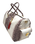 Crocodile Embossed LeatheR Duffel Bag - Milk/Taupe BAGS