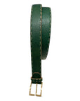 Green Calf Leather Belt with Bold Contrast Stitching - Gold Buckle BELTS46