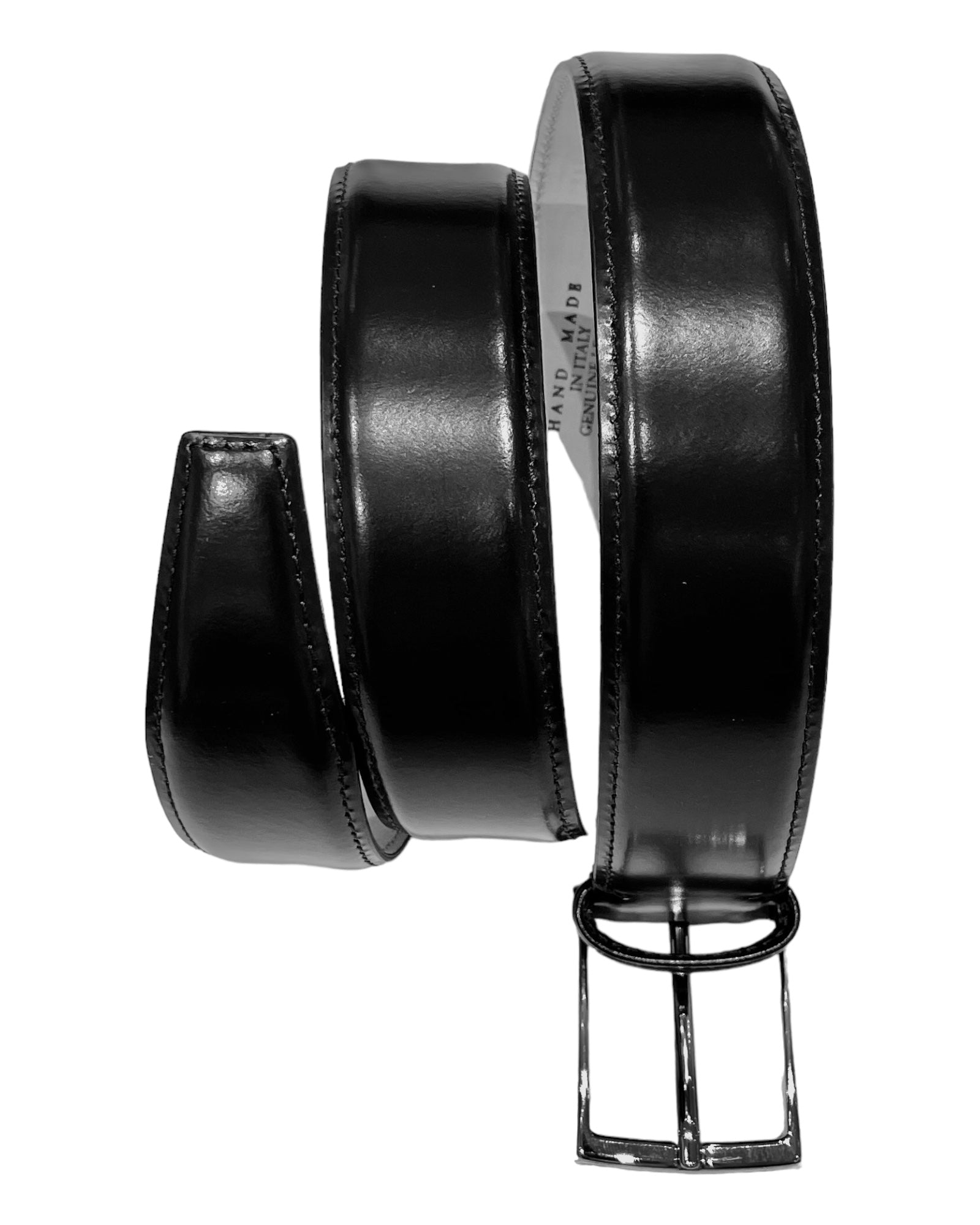 Calf Leather Belt - Black, Silver Buckle BELTS32