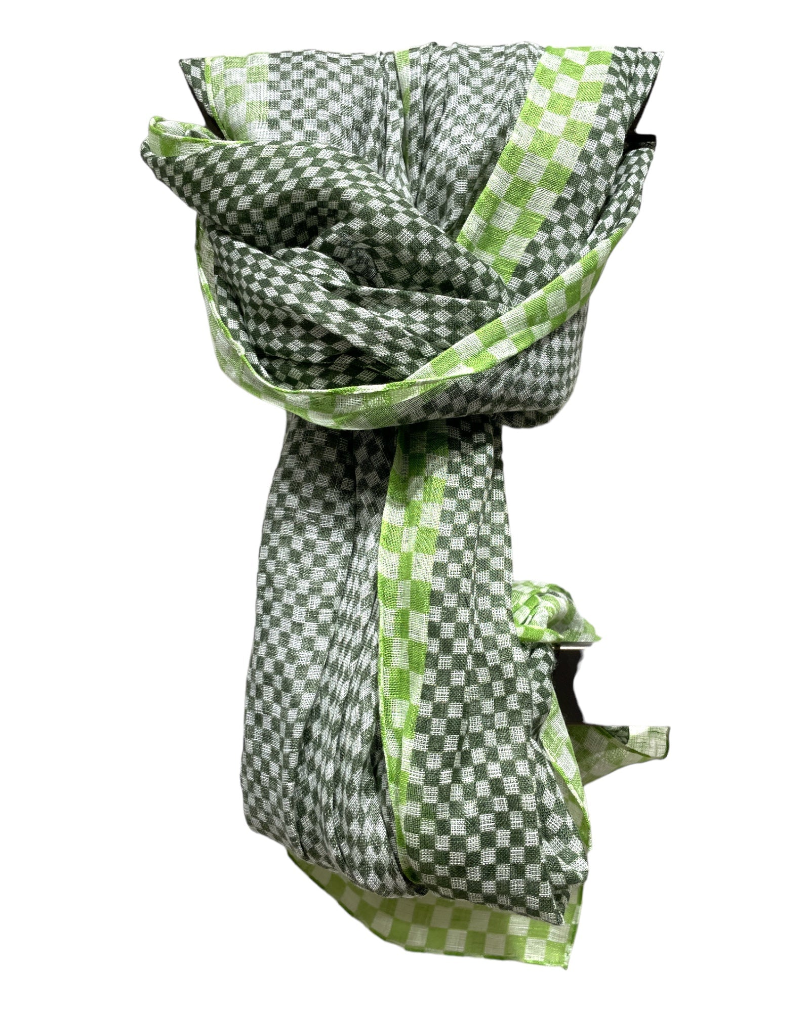 Linen Checkered Scarf - Green SCARVES