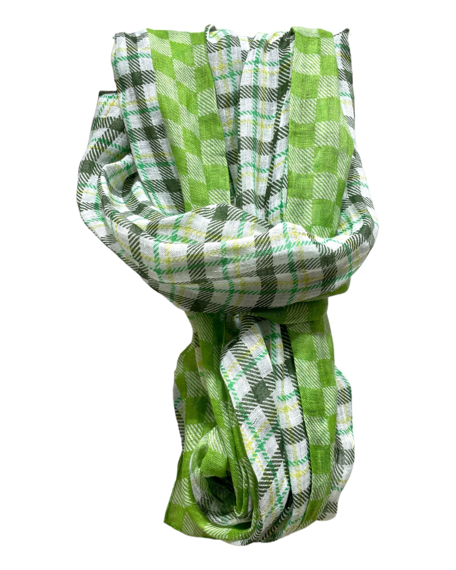 Linen Plaid Scarf - Green SCARVES