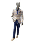 Linen & Wool Jacket - Taupe with Blue Glen Check JACKETS40S