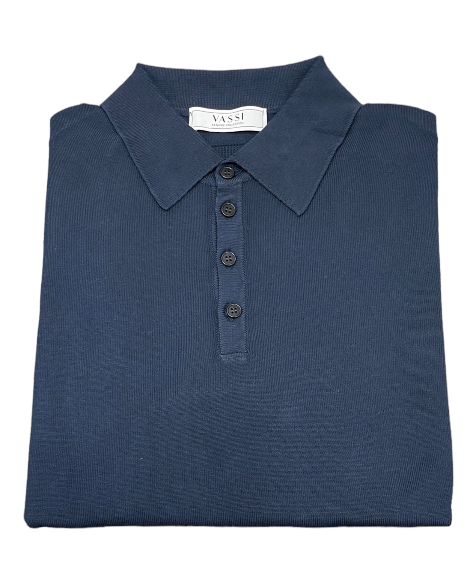 Long-Sleeve Cotton Polo - Navy SWEATERSM