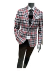 Plaid Wool Blazer - Red, White and Black