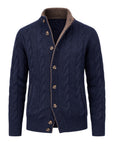 Pure Cashmere Cable Knit Navy Cardigan with Horn Buttons SWEATERS50 EU