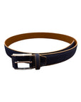 Suede Belt with Elephant Embossing & Hand Covered Buckle - Navy/Brown BELTS44