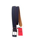 Suede Belt with Elephant Embossing & Hand Covered Buckle - Navy/Brown BELTS44