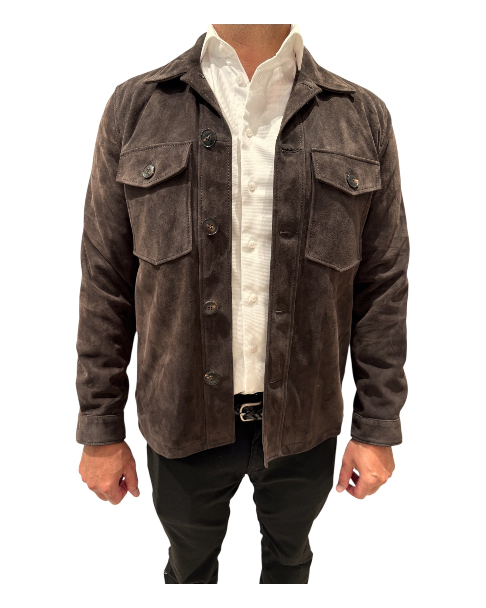 Suede Jacket with Loro Piana Cotton Jersey Lining Dark Brown – VASSI