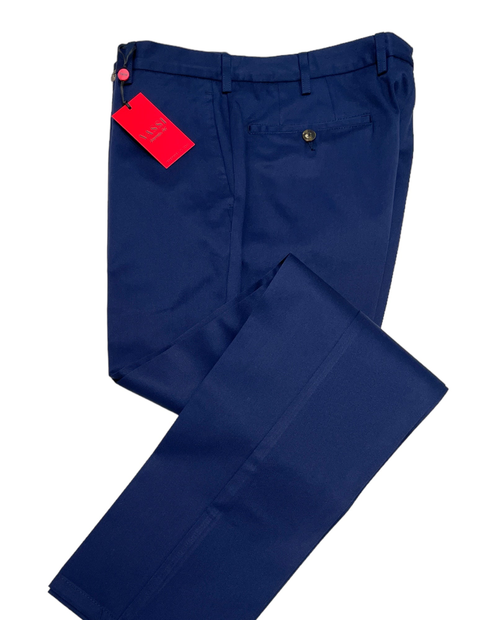VASSI Flat Front Sartorial Cotton Trousers - Blue CASUAL PANTS50 EU