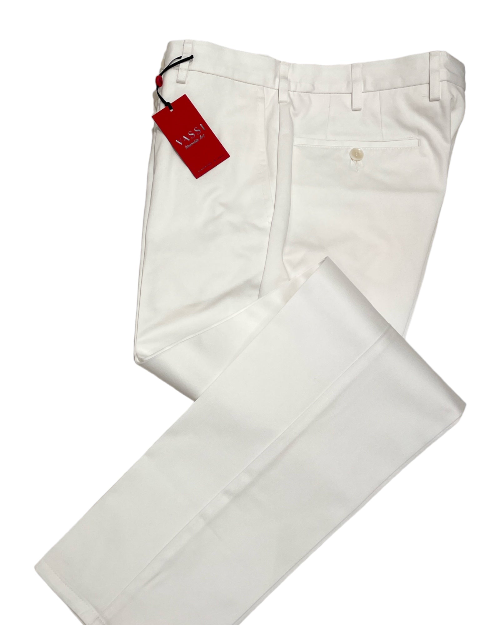VASSI Flat Front Sartorial Cotton Trousers - White CASUAL PANTS48 EU