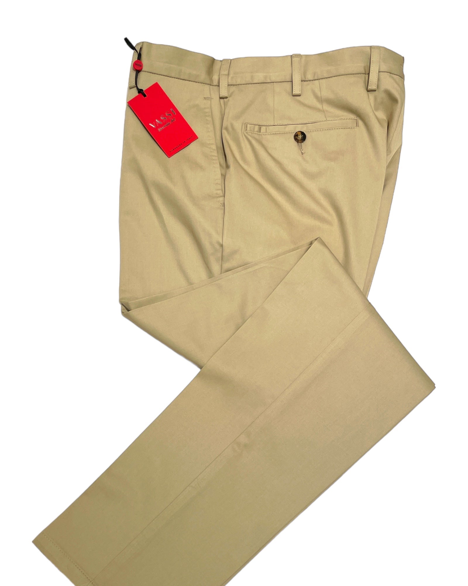 VASSI Flat Front Sartorial Stretch-Cotton Trousers - British Khaki CASUAL PANTS50 EU