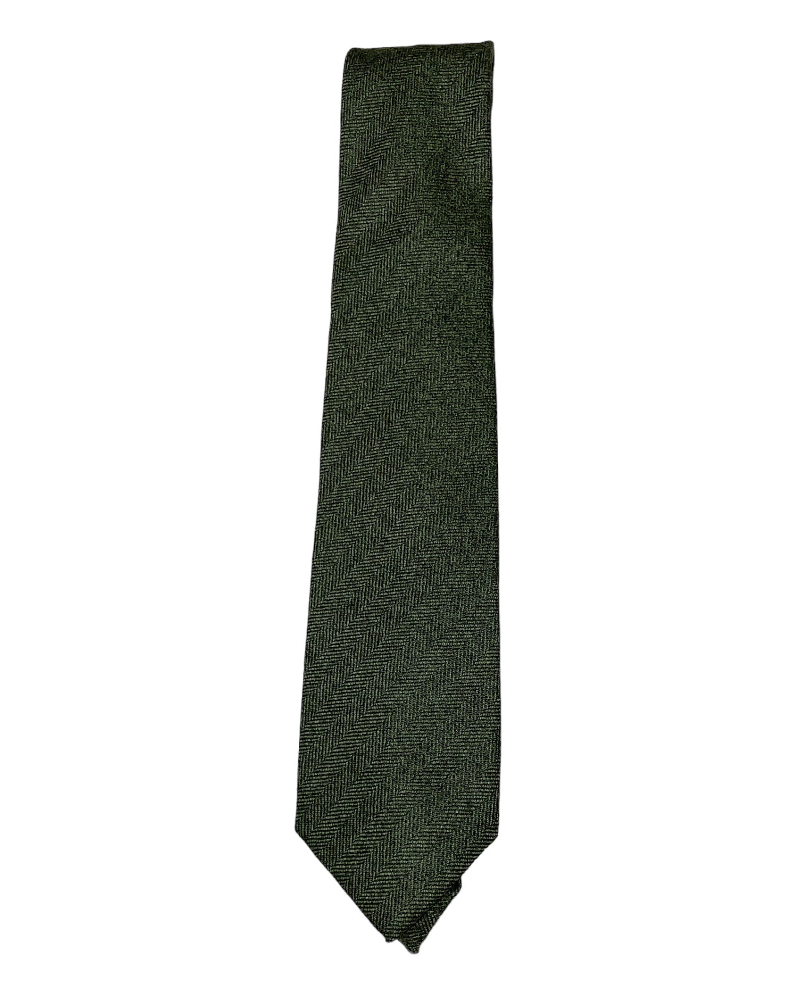 Pure Cashmere Fishbone Seven-Fold Necktie TIESDark Green