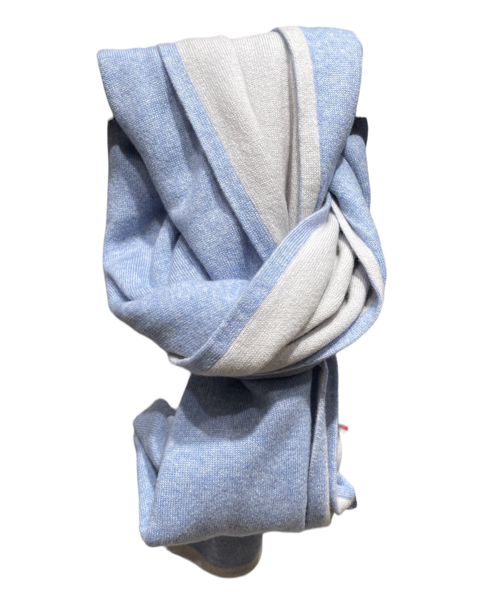 PURE CASHMERE DOUBLE FACE SCARF SCARVESLight Blue-Winter White