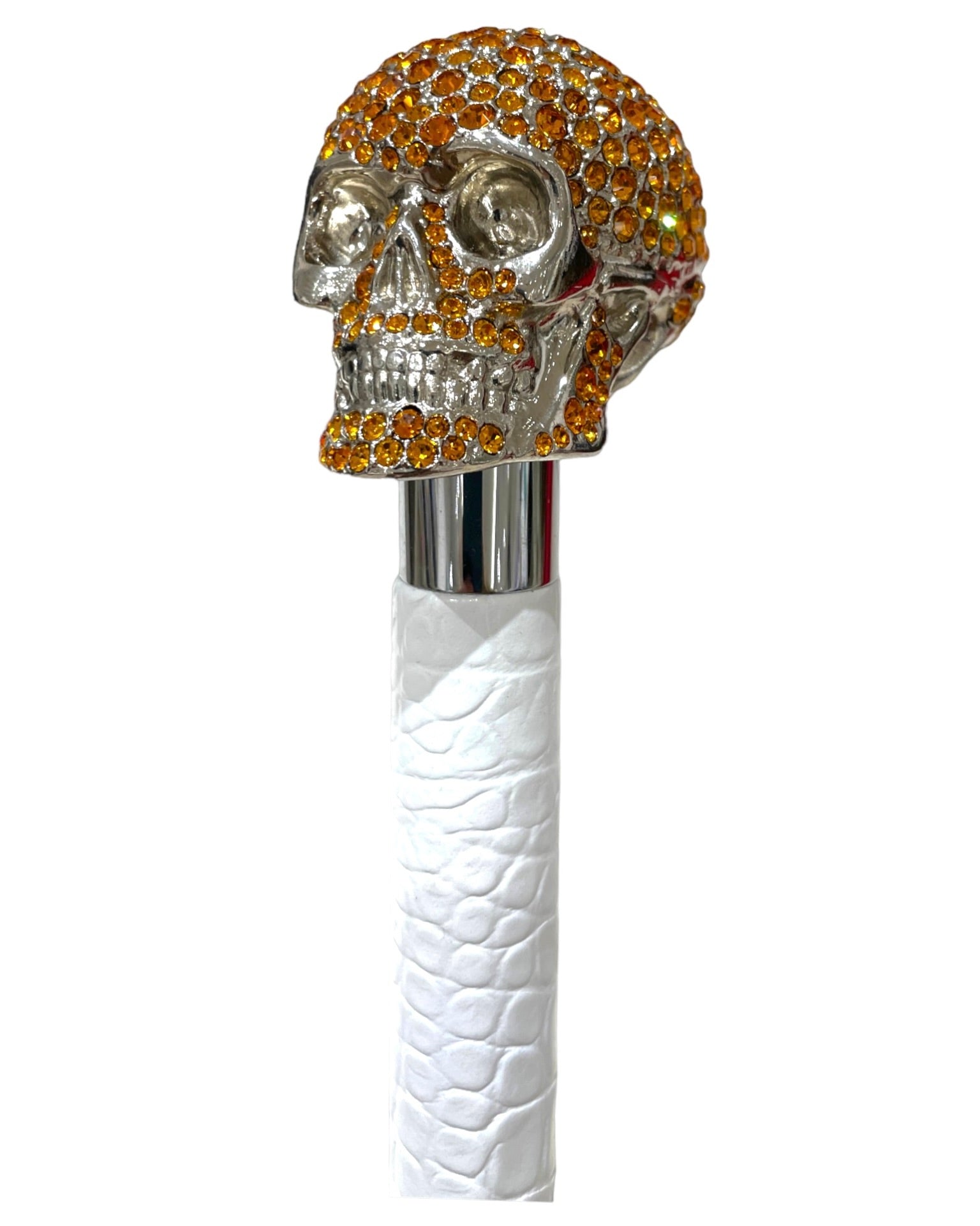 Gold Swarovski Crystal Skull Long Shoehorn - White Leather SHOEHORN