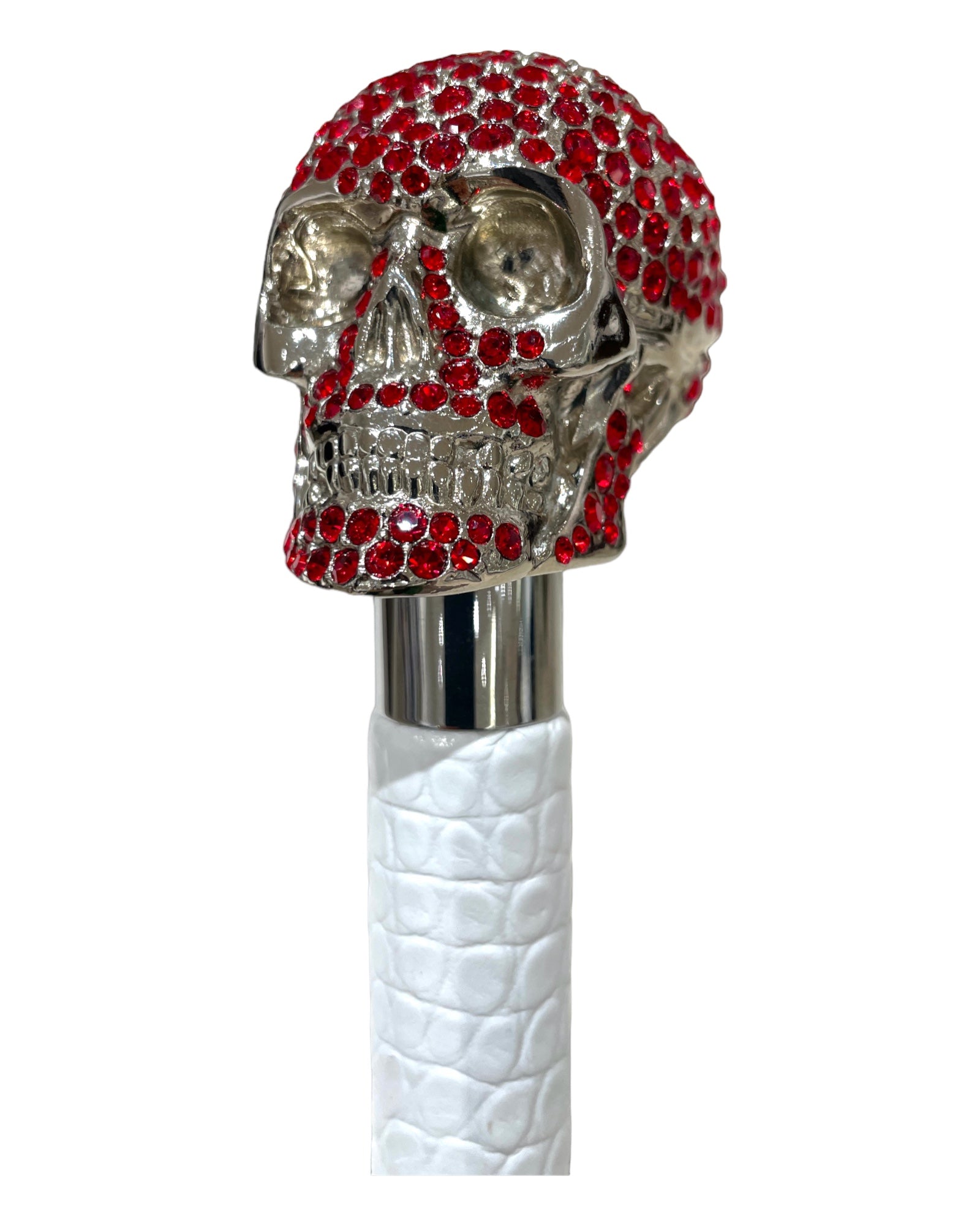 Red Swarovski Crystal Skull Long Shoehorn - White Leather SHOEHORN
