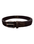 Elastic Braided Belt with Hand Covered Leather Buckle - Chocolate