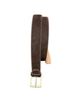 Nubuck Leather Belt with Embossed Ostrich-Print - Brown