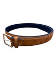 Nubuck Leather Belt with Embossed Ostrich-Print - Light Brown