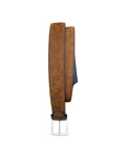 Nubuck Leather Belt with Embossed Ostrich-Print - Light Brown