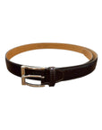 Artisanal hand-dyed leather belt with diagonal engraving, airbrushed shading - Dark Brown