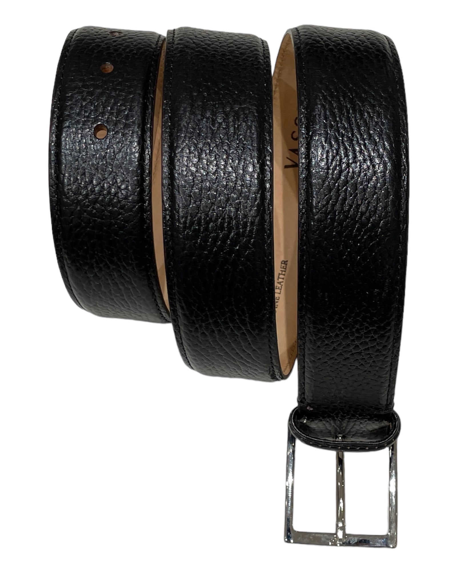 BISON PRINT LEATHER BLACK WITH SILVER BUCKLE BELTS36