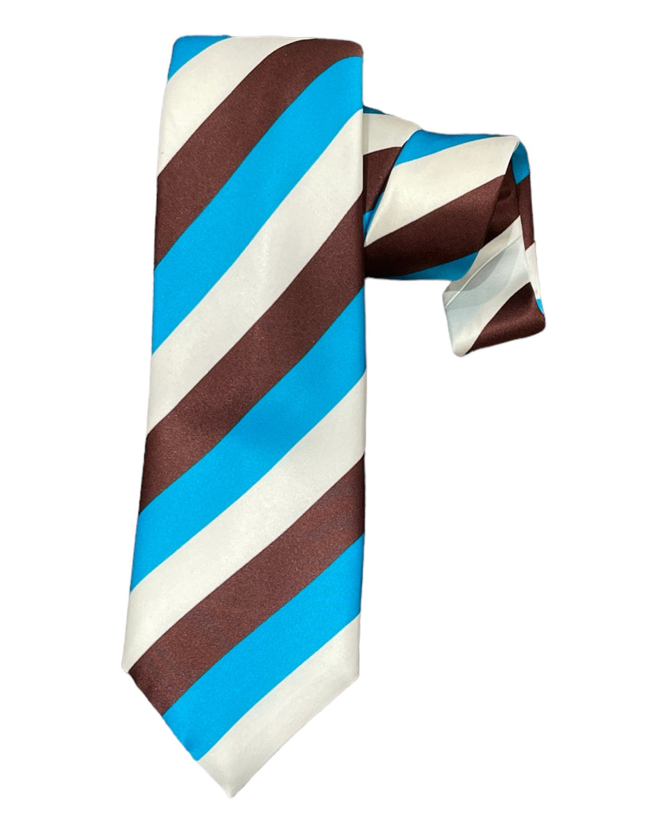Brown/Blue Striped Seven-Fold Satin Silk Tie – VASSI