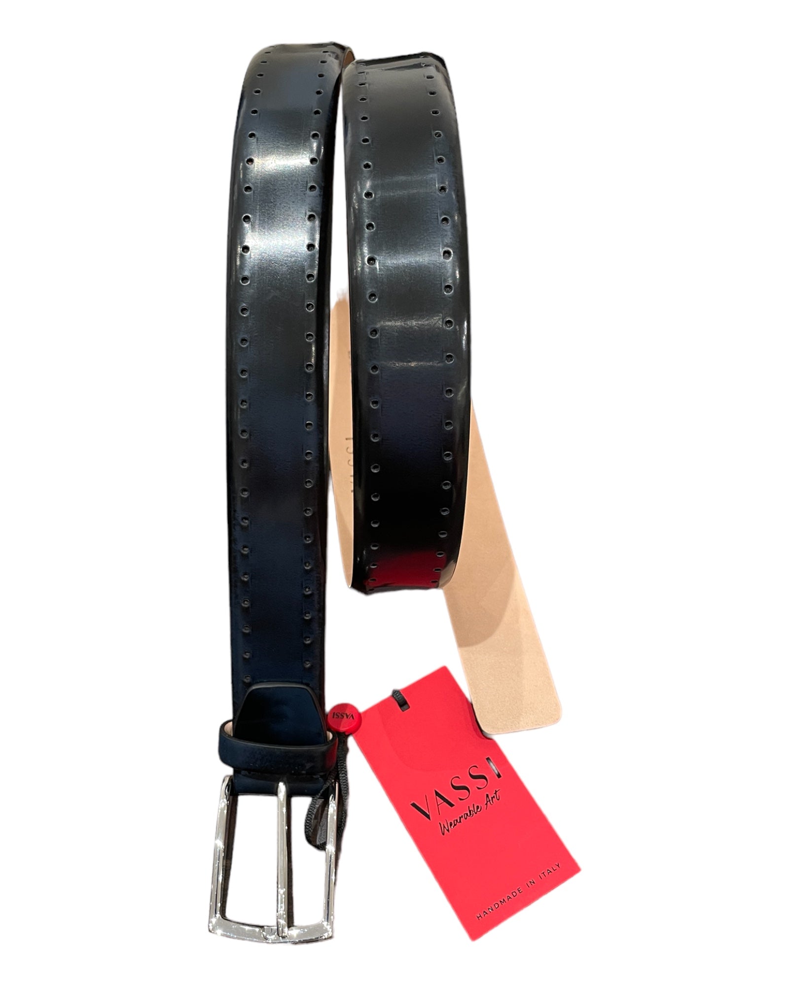 Brush Off Calfskin Belt with Dotted Trim -Blue BELTS46