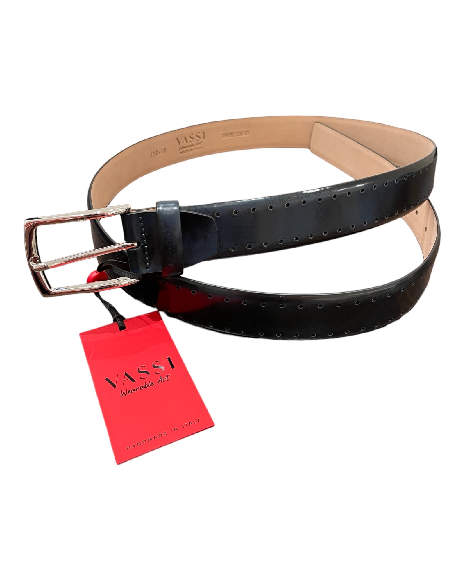 Brush Off Calfskin Belt with Dotted Trim -Blue BELTS46