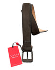 Calf Nubuck Leather Belt - Brown, Silver Buckle BELTS46