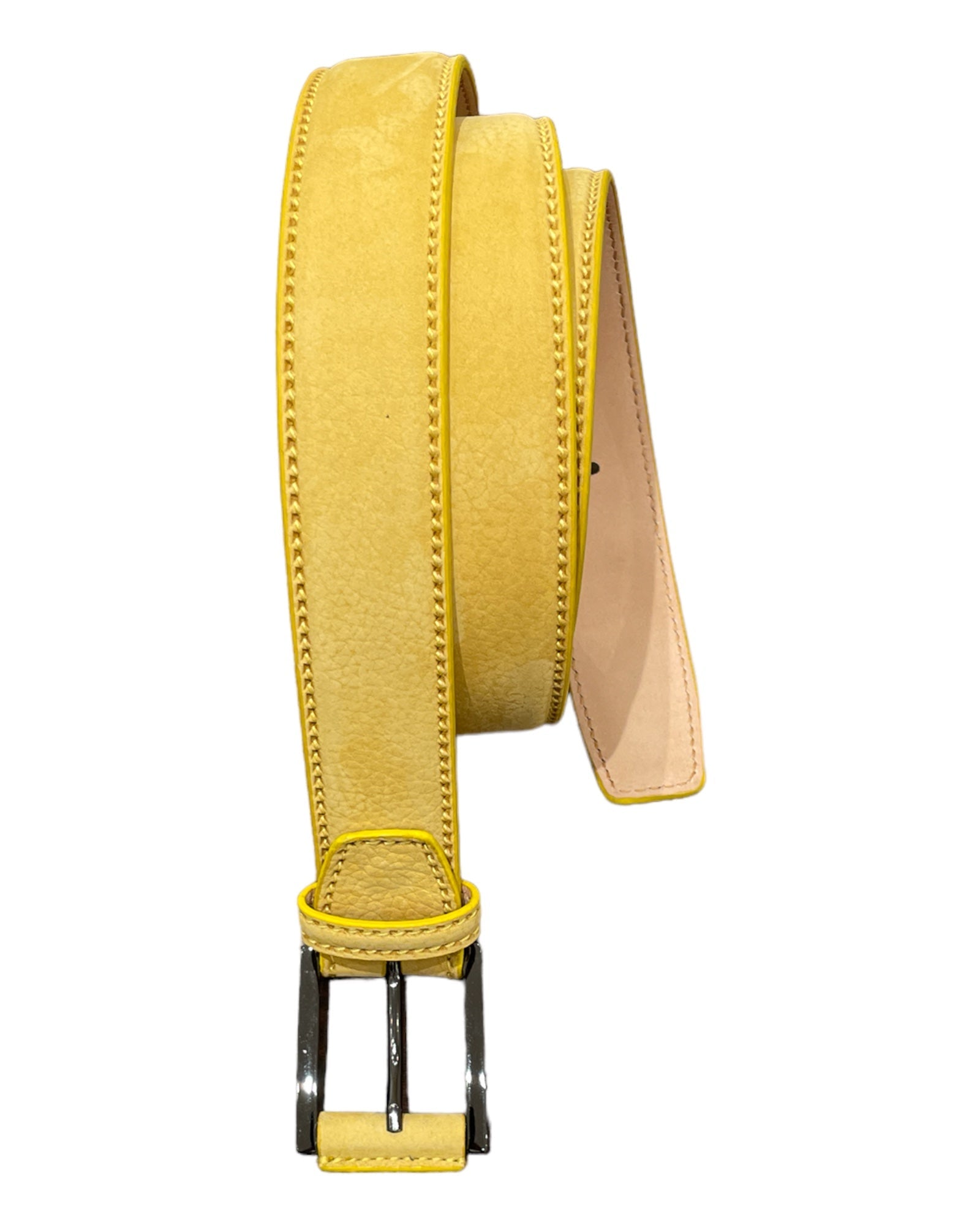 Calf Nubuck Leather Belt - Yellow, Silver Buckle BELTS46