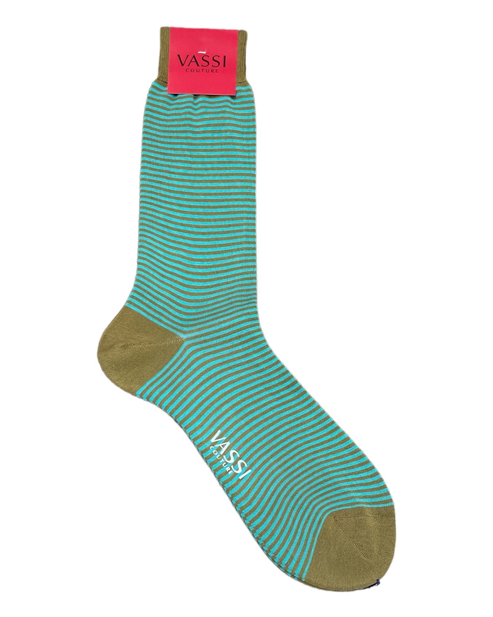 Extra-fine Horizontal Striped Cotton Socks - Olive Socks