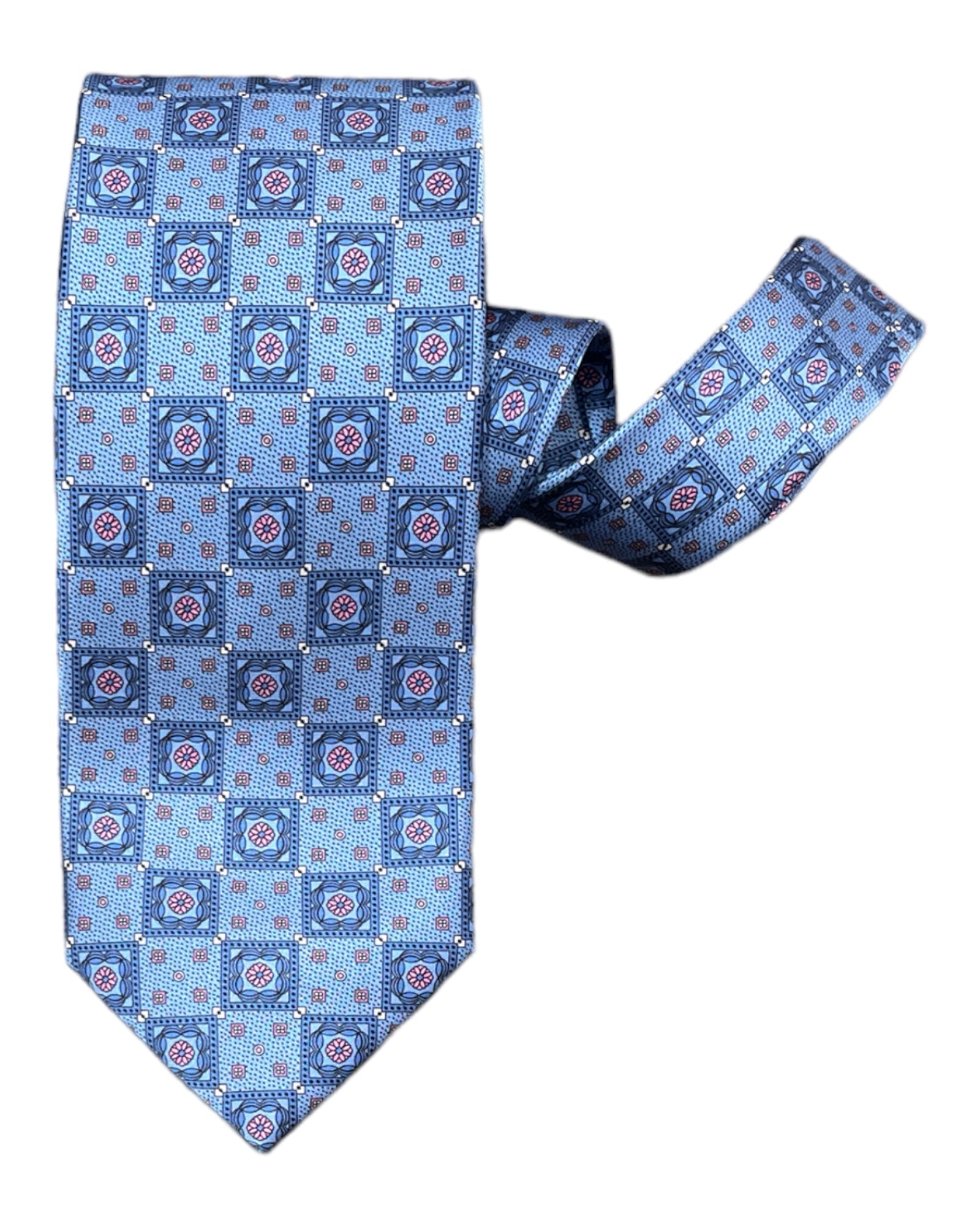 Floral Medallion Pattern Seven-Fold Silk Ties 2 TIESLight Blue