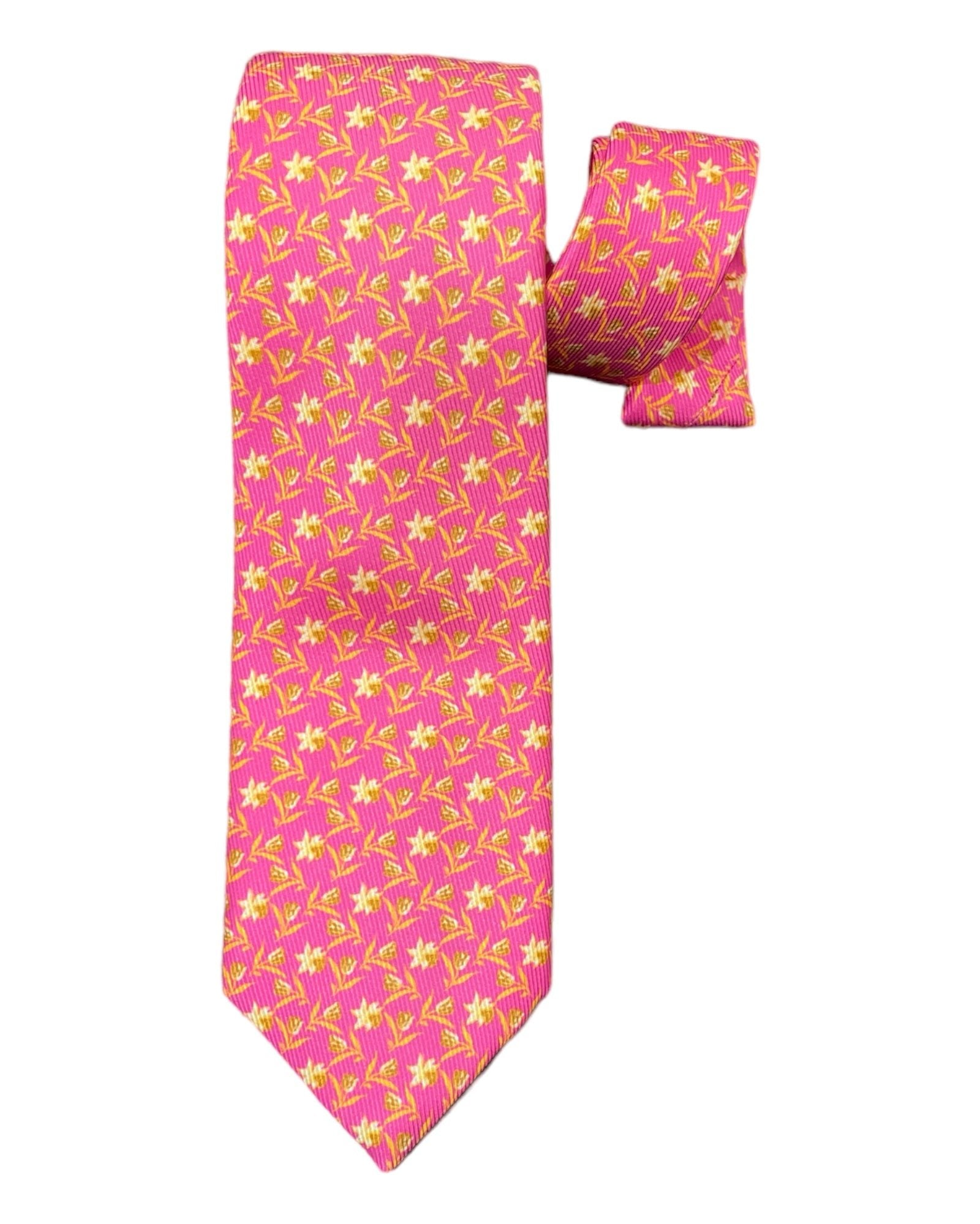 Floral Print 7F Silk Tie - Pink/Beige TIES &amp; BOWTIES