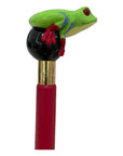 Frog Long Shoehorn - Red Leather Shaft,Green Stitches SHOEHORN