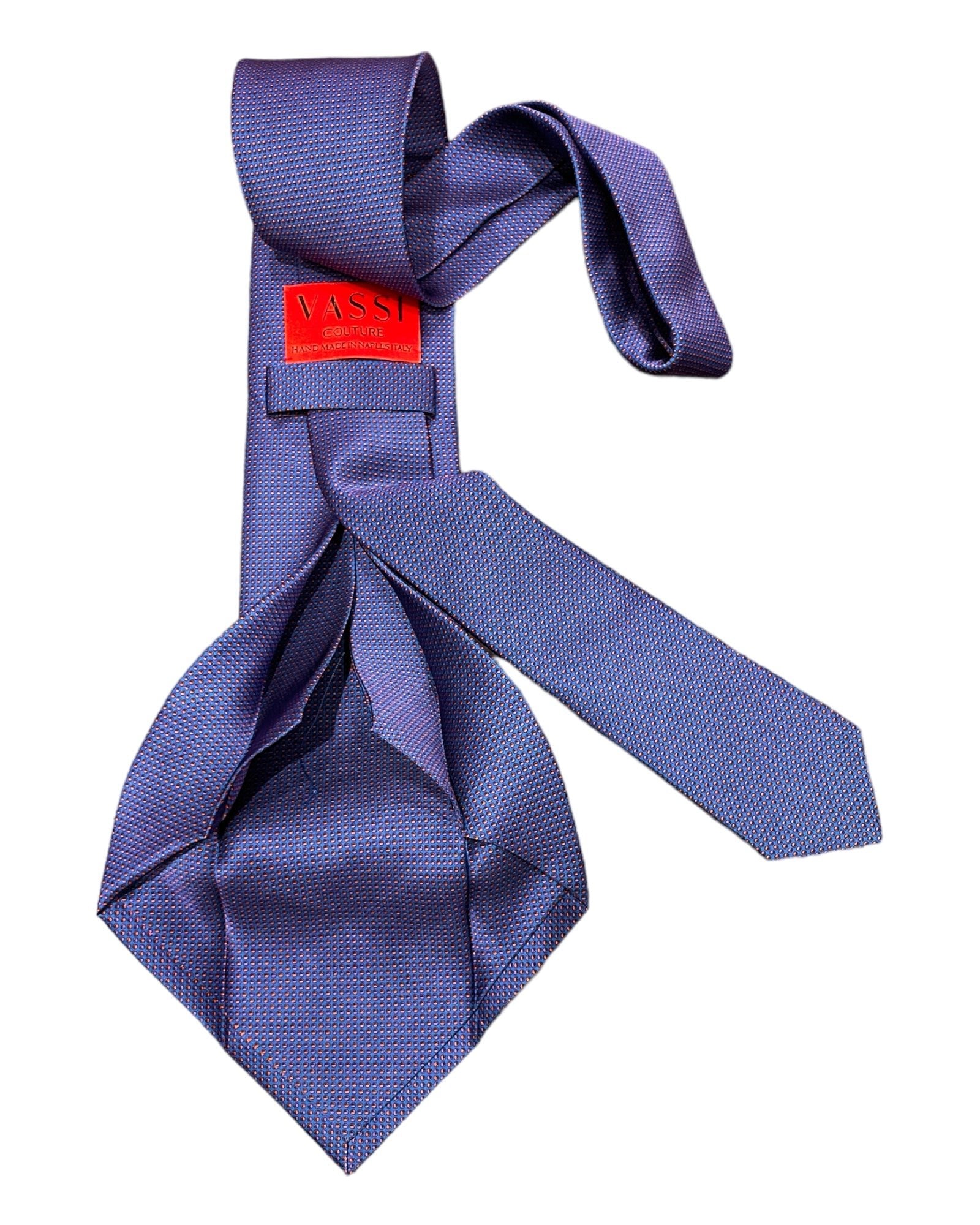 Indigo Blue with Micro Orange dots, Seven-Fold Silk Tie TIESIndigo